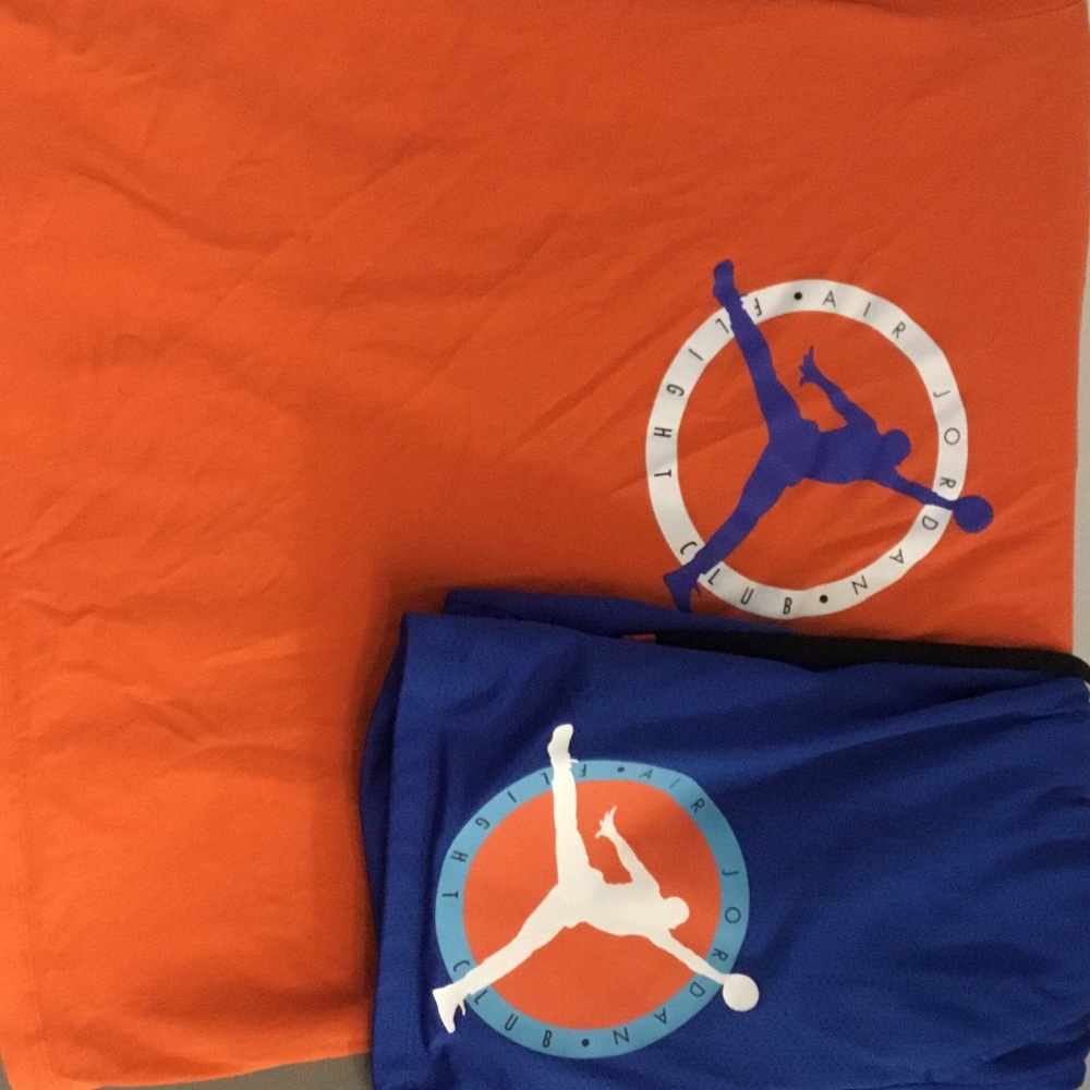 Orange and Blue Air Jordan T-Shirt and Shorts Set